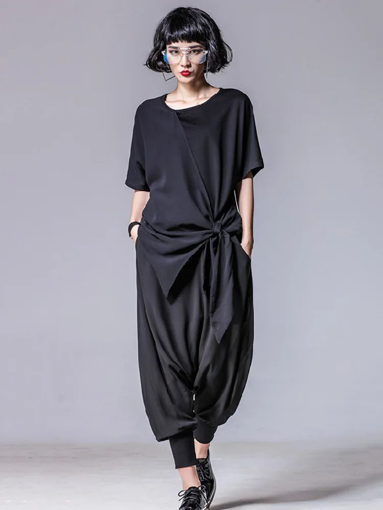 TEEK - Black Asymmetric Pleated Knit Shirt TOPS theteekdotcom   