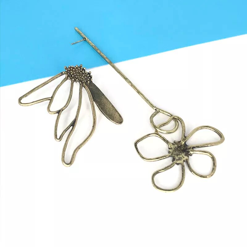 TEEK - Metal Flower Oversized Dangle Earrings JEWELRY theteekdotcom Bronze  