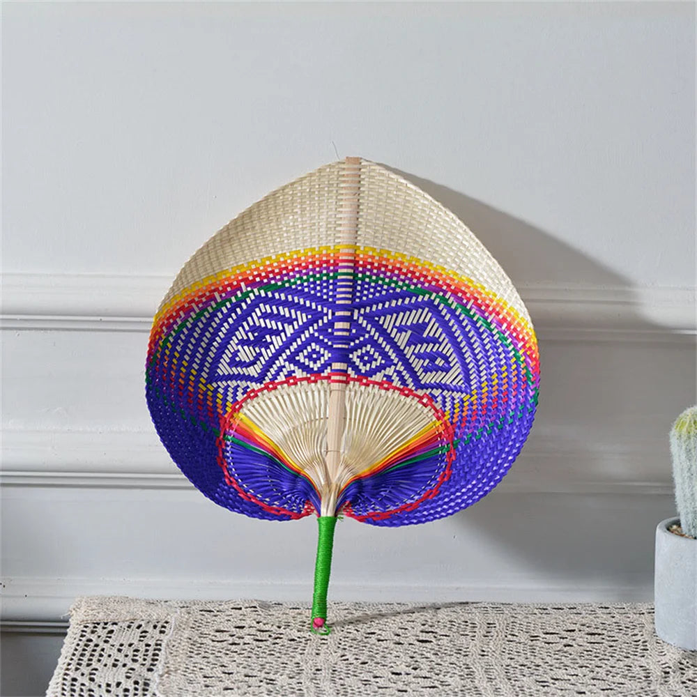 TEEK - Handmade Bamboo Woven Hand Fan FAN theteekdotcom purple white 30x38cm | 12x18in 