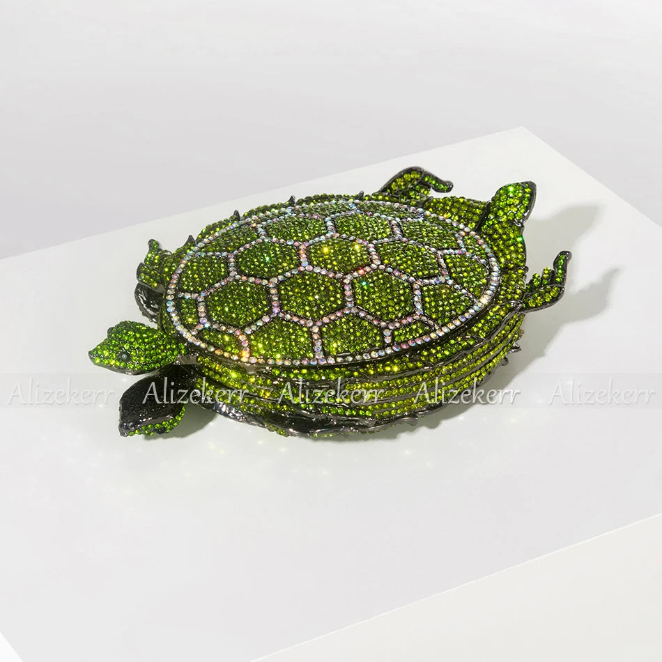 TEEK - Turtle Shaped Handmade Metallic Crystal Clutch BAG theteekdotcom Green  