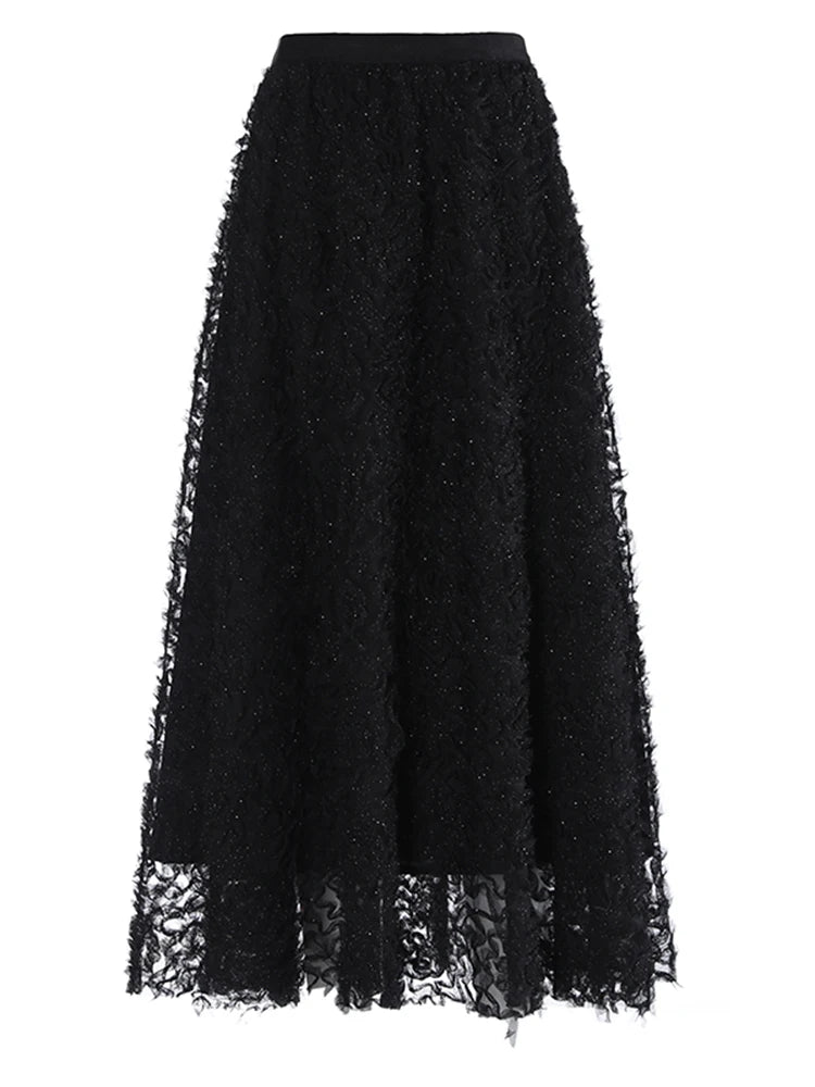 TEEK - Textured Mesh Elegant Cake Half Body Skirt SKIRT theteekdotcom   