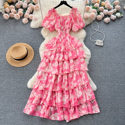 TEEK - Vintage Floral Print Ruffle Dress DRESS theteekdotcom Pink One Size 