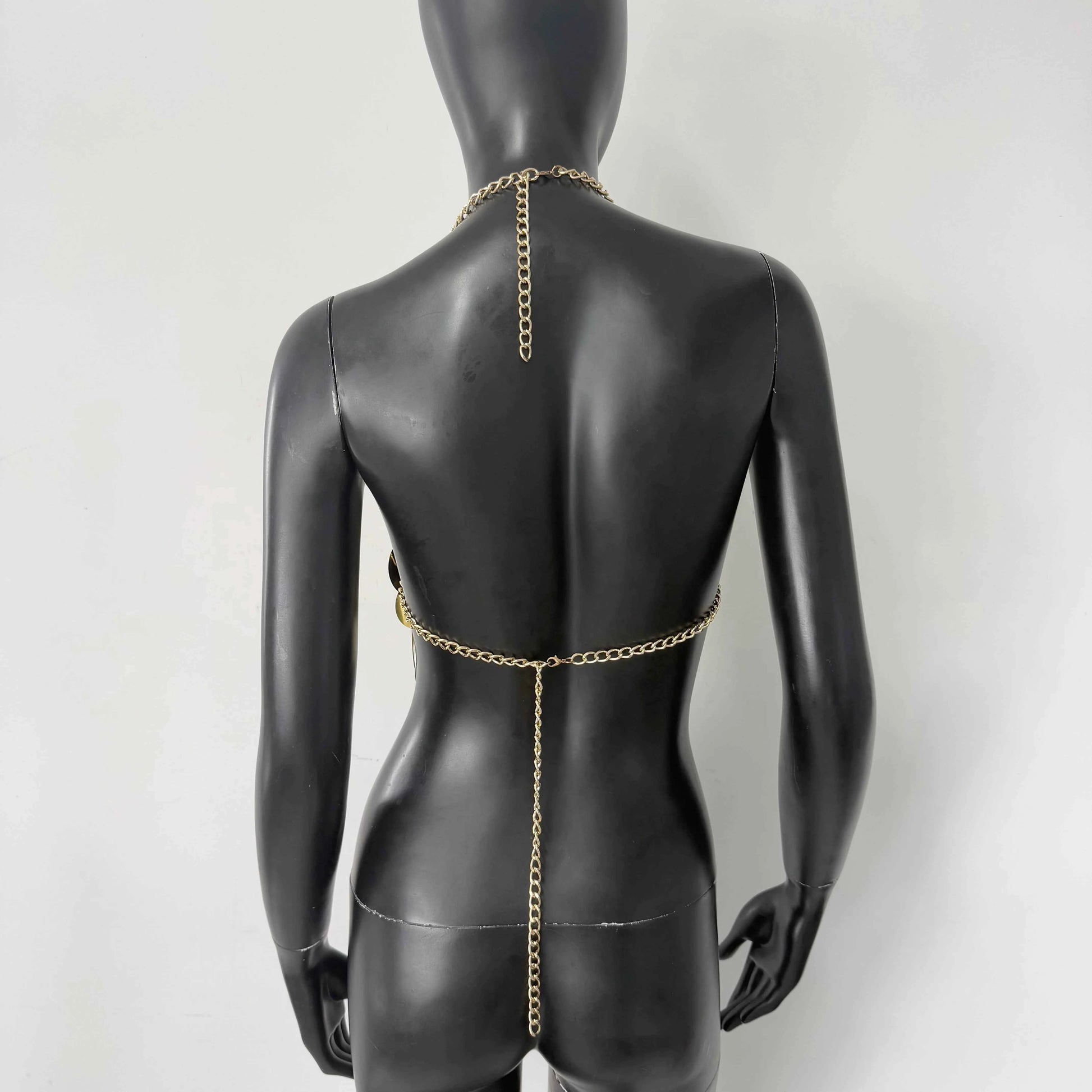 TEEK - Sequin Sleeveless Hand Stitched Gold Circular Hanging Backless Halter Top