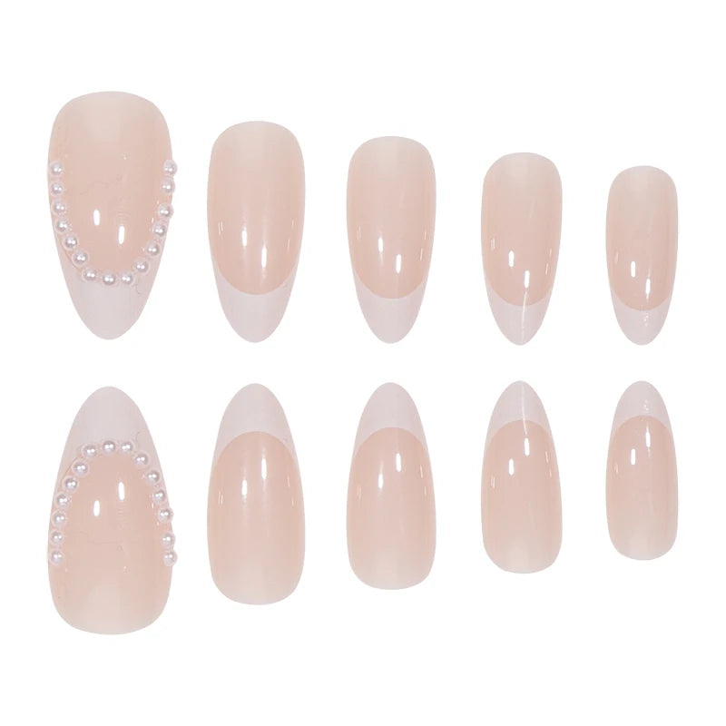 TEEK - 24 Piece Almond White French Pearl False Nails NAIL ART theteekdotcom   