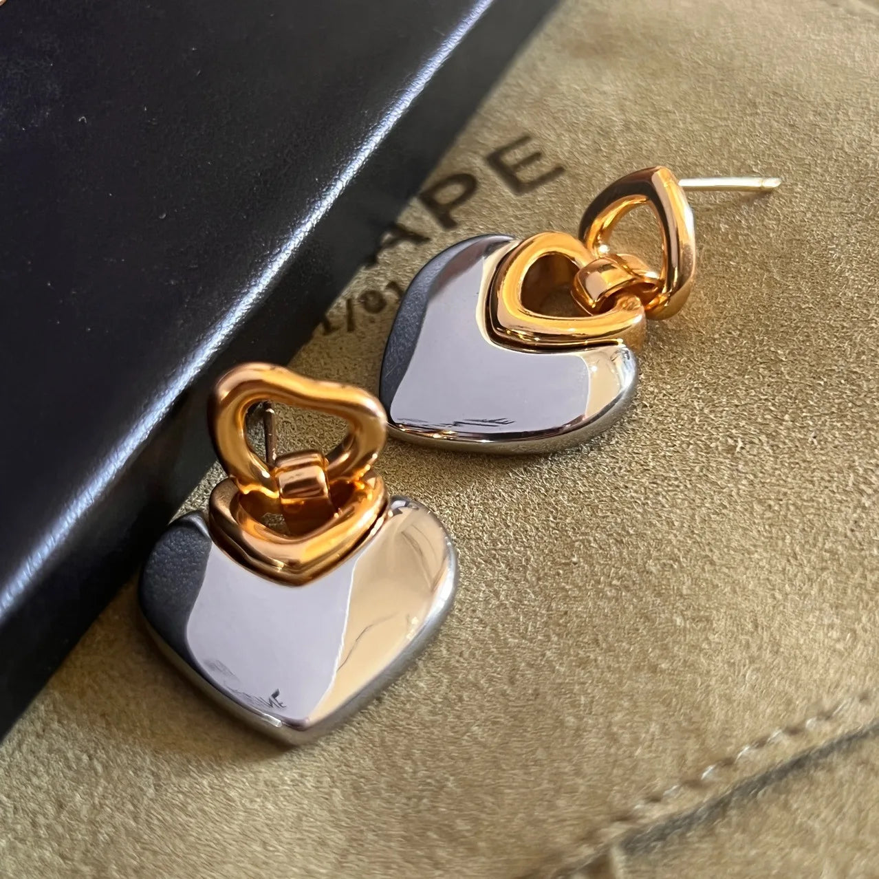 TEEK - Gold Silver Mix Loving Heart Earrings JEWELRY theteekdotcom   