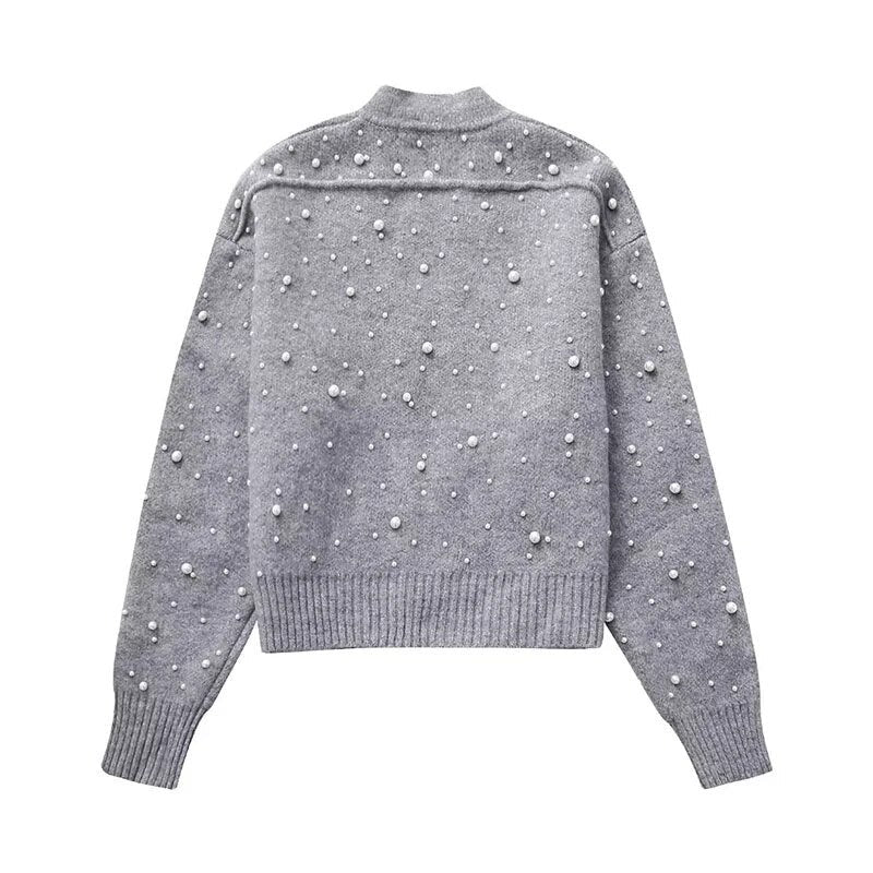 TEEK - Faux Pearl Knitted Bomber Sweater JACKET theteekdotcom   