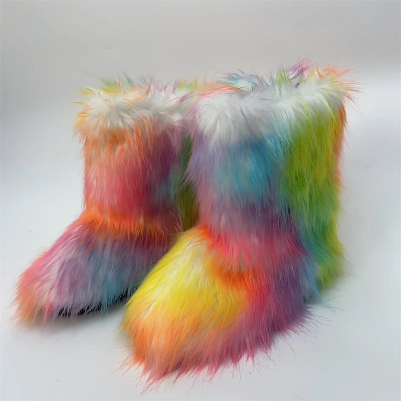 TEEK - Fluffy Faux Fox Fur Boots SHOES theteekdotcom Multi 6.5