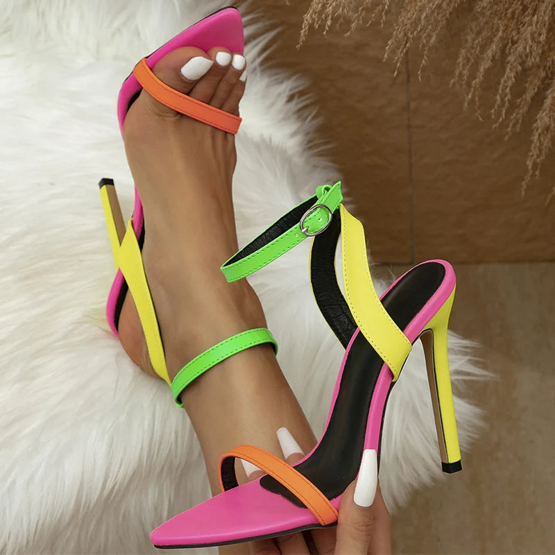 TEEK - Mixed Color Pointed Toe Ankle Strap Sandals SHOES theteekdotcom   