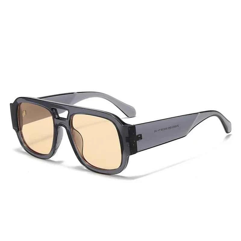 TEEK - Candy Color Double Bridges Square Sunglasses Shades UV400 EYEGLASSES theteekdotcom Grey champagne