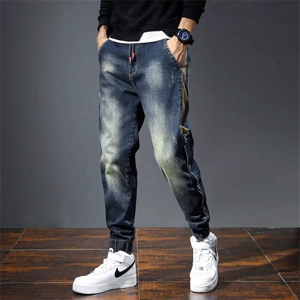 TEEK - Moto Stretch Relaxed Tapered Button Leg Jeans PANTS theteekdotcom   