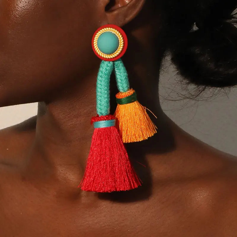 TEEK - Light Yellow Gold Boho Long Tassels Dangle Earrings