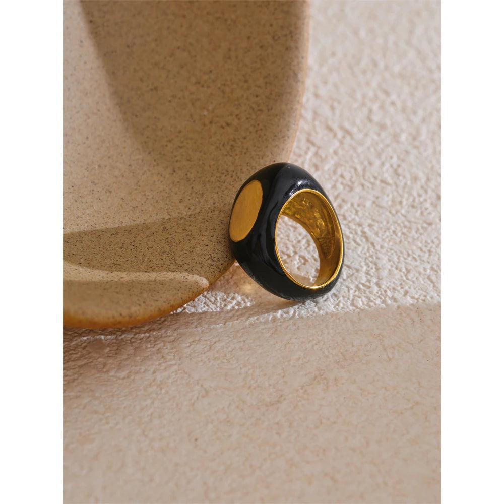 TEEK - Black Enamel Geometric Unique Ring JEWELRY theteekdotcom   