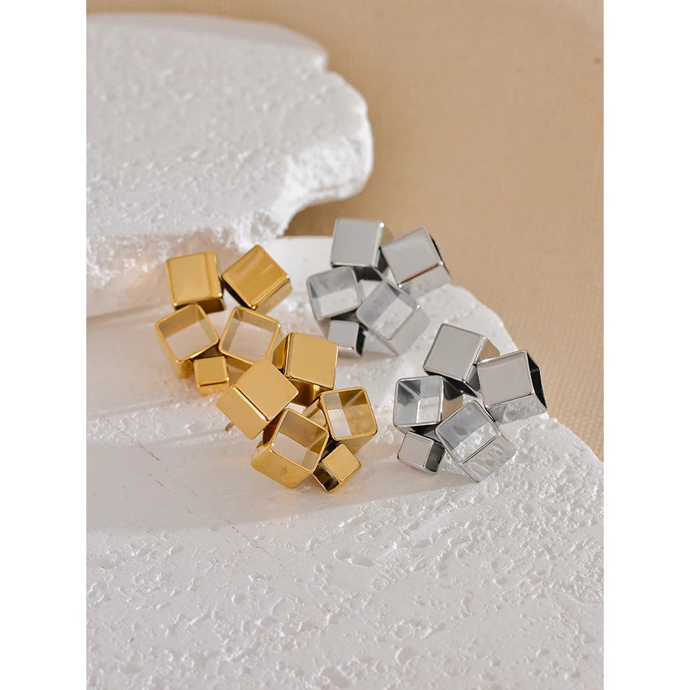 TEEK - Unique Creative Geometric Square Stud Earrings JEWELRY theteekdotcom   