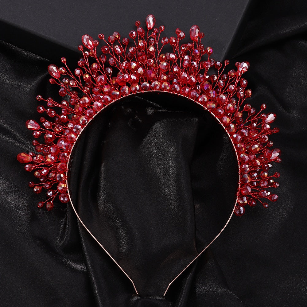 TEEK - Crystal Bejeweled Crown Headband HAIR CARE theteekdotcom Red  