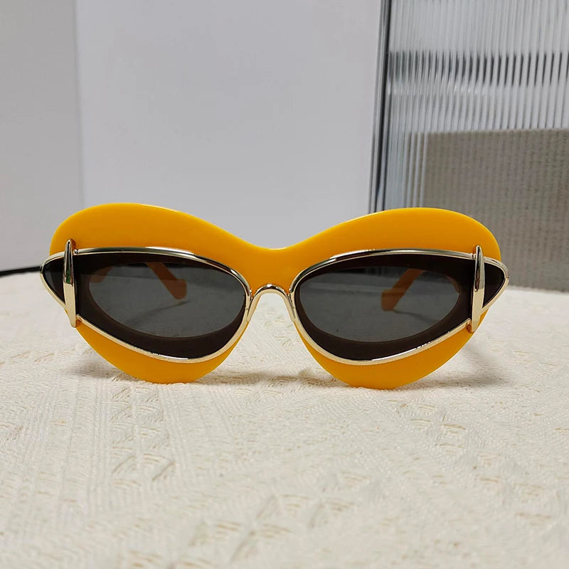 TEEK - Cat Eye Double Frame Sunglasses EYEGLASSES theteekdotcom C3 Yellow Gray  