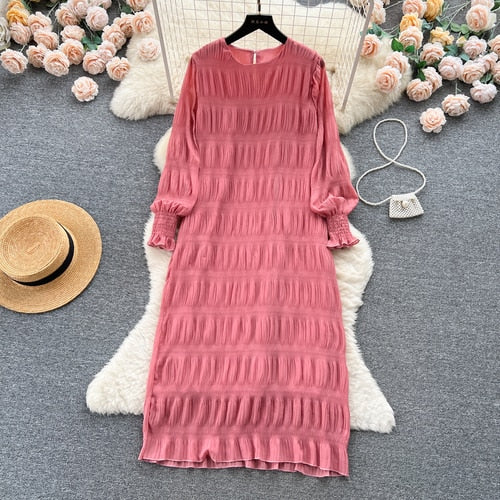 TEEK - Vintage Draped Puff Sleeve Dress DRESS theteekdotcom Pink One Size 