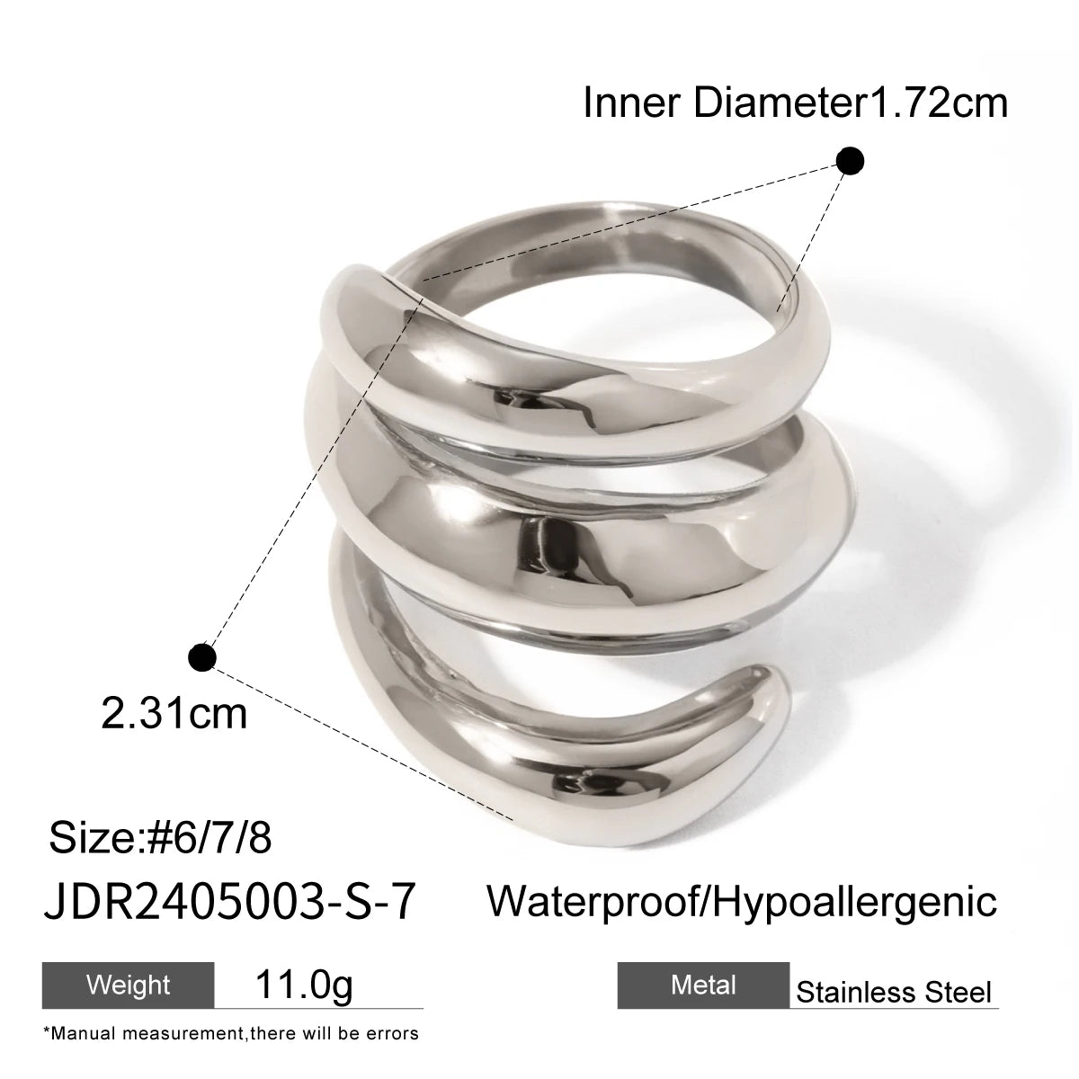 TEEK - Hyperbole Stainless Steel Three-layer Fine Ring JEWELRY theteekdotcom Silver