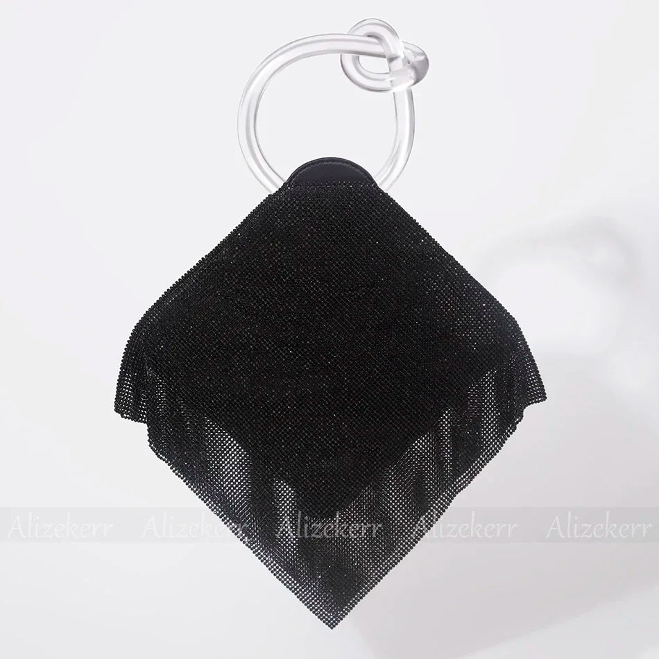 TEEK - Knotted Handle Rhinestone Evening Crystal Clutch BAG theteekdotcom Clear Handle Black  