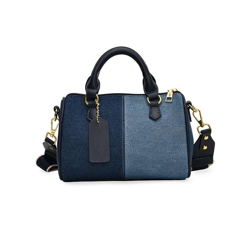 TEEK - Patchwork Colorblock Denim Shoulder Boston Bag BAG TEEK Mixed Blue