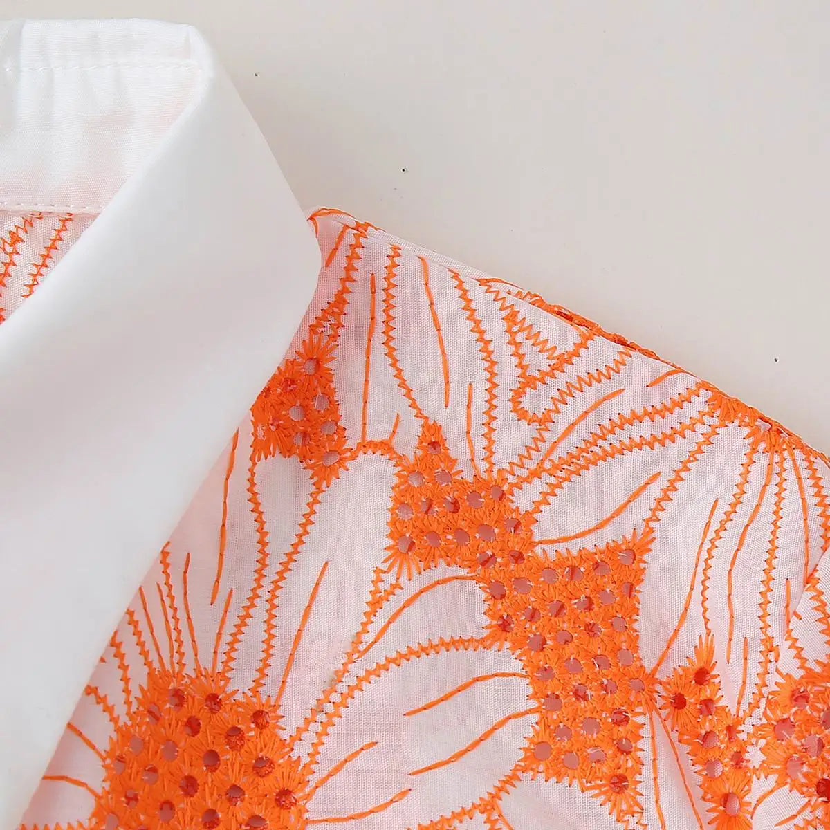 TEEK - Orange Daisy Embroidery Crop Shirt TOPS theteekdotcom   