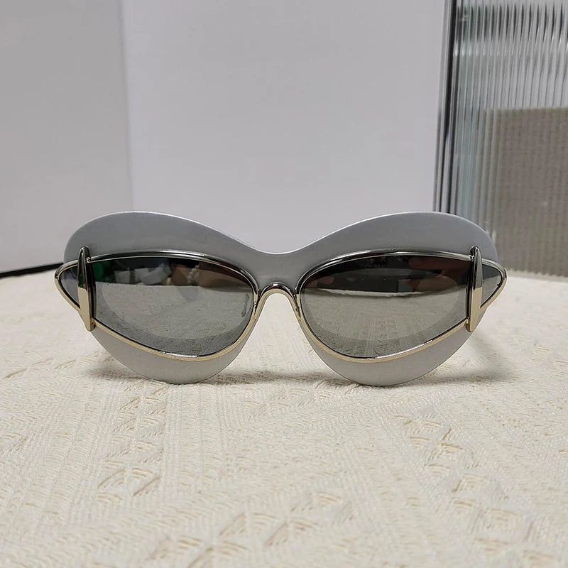 TEEK - Cat Eye Double Frame Sunglasses EYEGLASSES theteekdotcom C7 Silver  