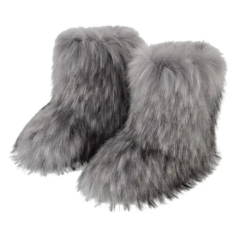 TEEK - Fluffy Faux Fox Fur Boots SHOES theteekdotcom Grey 6.5