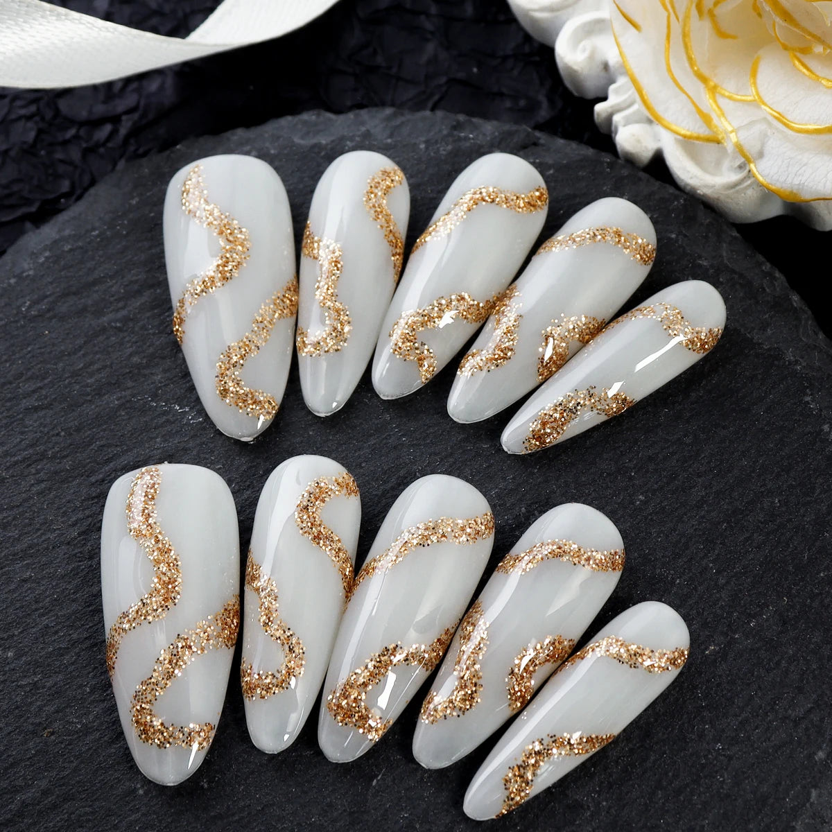 TEEK - 10pcs Pure Handmade 3D Press-On Nails NAIL ART theteekdotcom size-S(CX0017)  