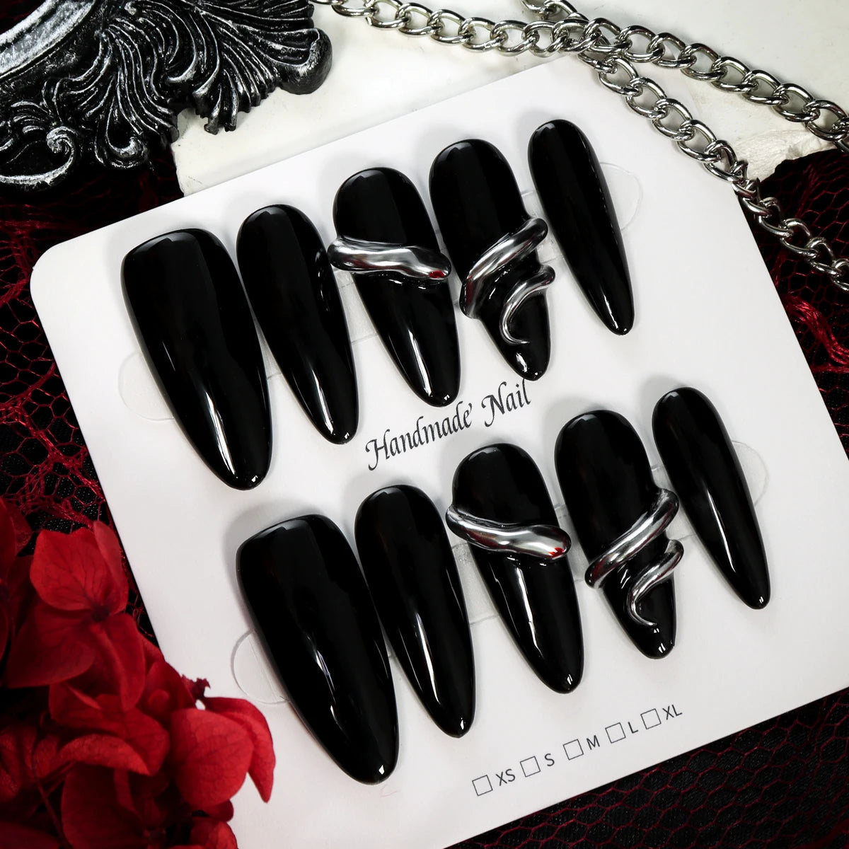 TEEK - 10pcs Pure Handmade 3D Press-On Nails NAIL ART theteekdotcom size-M(CX0013)  