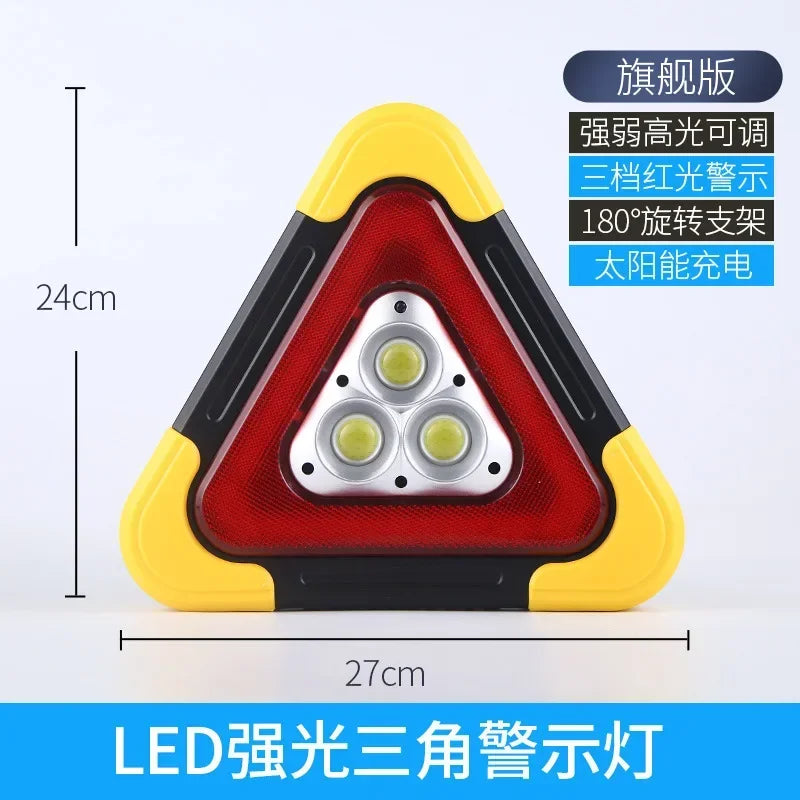 2-IN-1 Solar Emergency Triangular Roadside Warning Light Safety Emergency Breakdown Alarm Lamp Portable Flashing Light on Hand TEEK 3 lamps solar energy