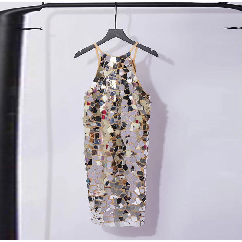 TEEK - Shiny Metallic Pieces Halter Dress DRESS theteekdotcom   