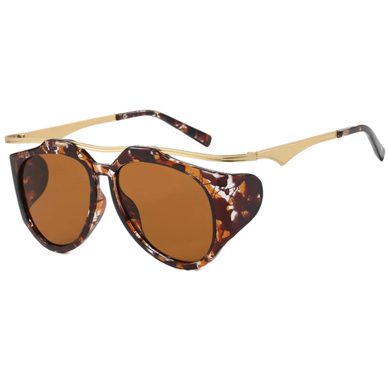 TEEK - Bended Oversized Double Bridge Sunglasses EYEGLASSES theteekdotcom Flower Brown