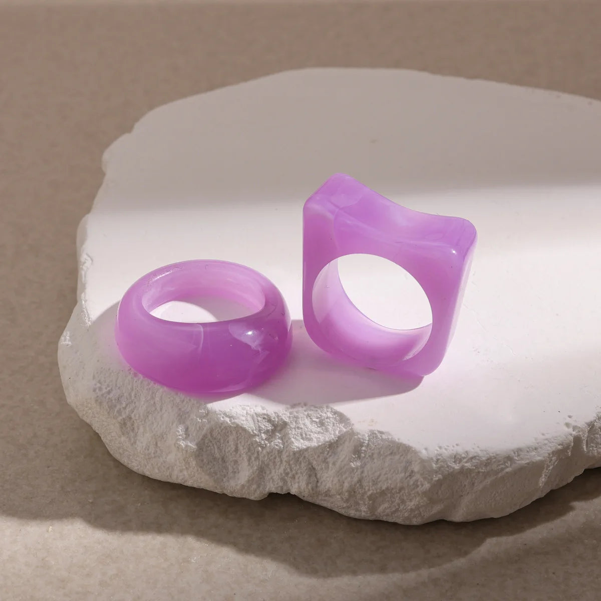 2 Pcs Square Round Irregular Smuding Acrylic Rings for Women Geometric Candy Color Sweet Resin Index Finger Ring Jewelry Sets F TEEK Style5