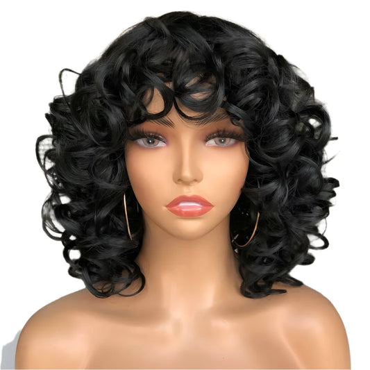 TEEK - Fluffy Short Hair Afro Bangs CurlyWig HAIR theteekdotcom 1B 14inches 