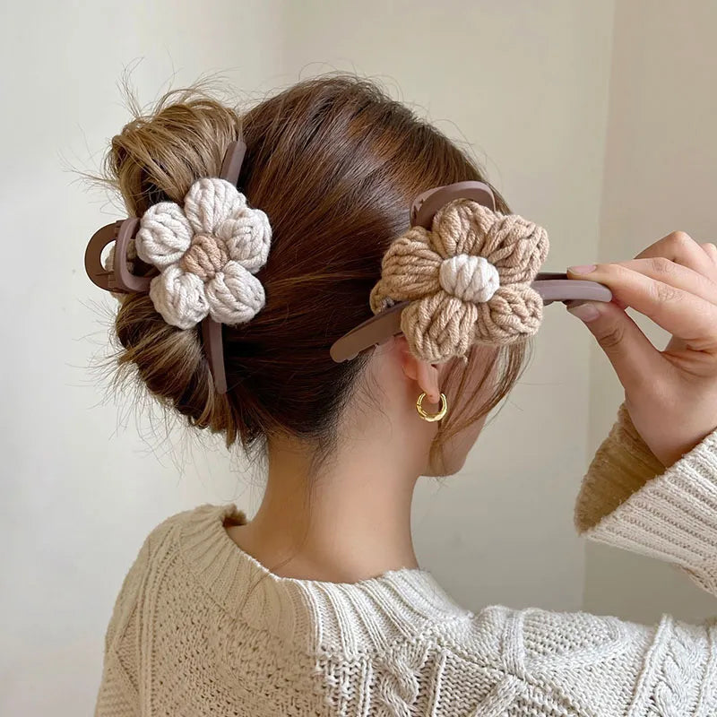 TEEK - Elegant Woolen Weave Flowers Hair Claw HAIR CARE theteekdotcom   