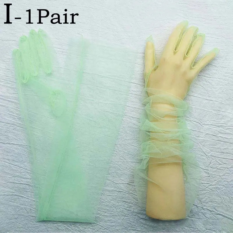 TEEK - Ultra Thin Tulle Elbow Gloves GLOVES theteekdotcom Grass Green  