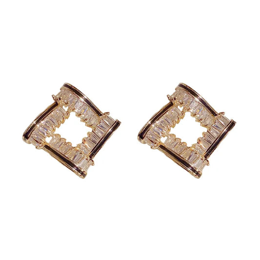 TEEK - 14K Gold Plated Rhombus Zircon Black Earrings JEWELRY theteekdotcom   