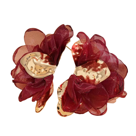 Fluffy Chiffon Flower Stud Earrings Women's Exaggerated High-End Cloth Petal Ear Studs Pleated Slice Nail Earring Ear Jewelry K1