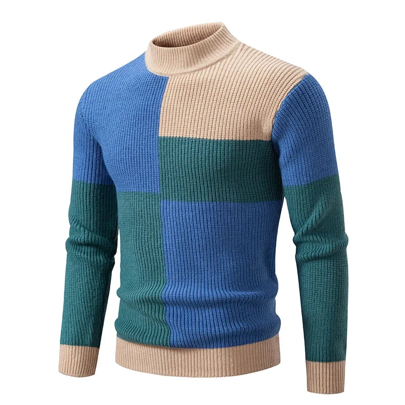 TEEK - Mens Neck Knit Pullover Sweater TOPS theteekdotcom M193 blue and green TAG M / US S 
