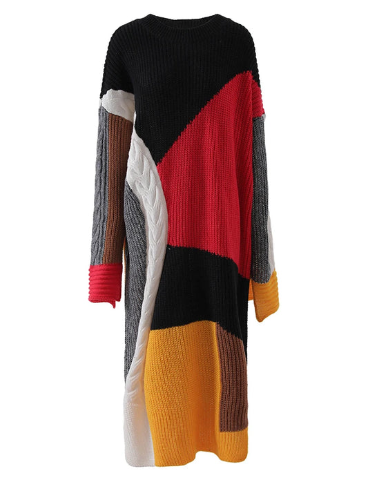 TEEK - Black Color-Block Long Sweater Dress DRESS theteekdotcom One Size  