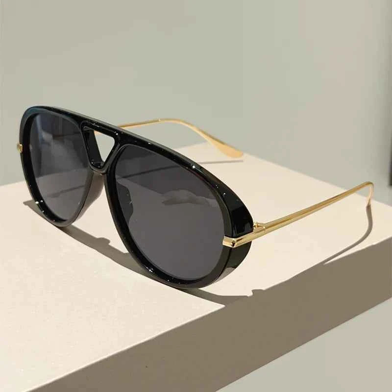 TEEK - Oversized Vintage Double Bridge Pilot Shades EYEGLASSES theteekdotcom black-black