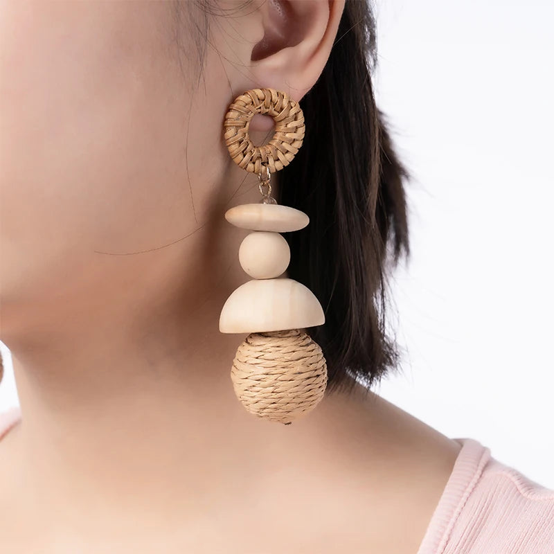 TEEK - Korea Handmade Wooden Straw Dangle Earrings JEWELRY theteekdotcom WB220703051G162