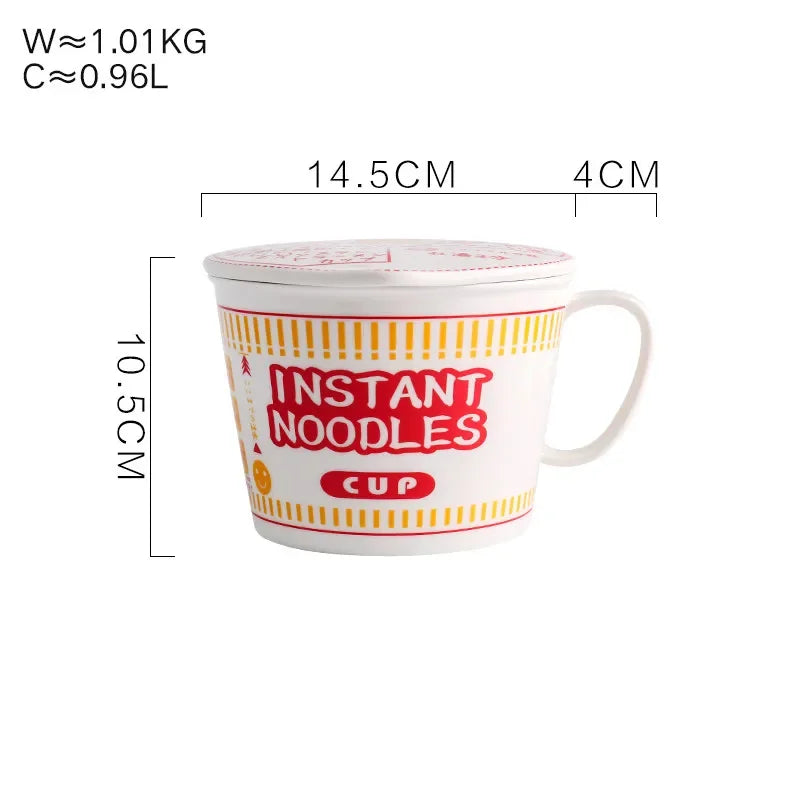 TEEK - Instant Noodle Ceramic Handle Cup Bowl Lid Set HOME DECOR theteekdotcom Red 900mL  