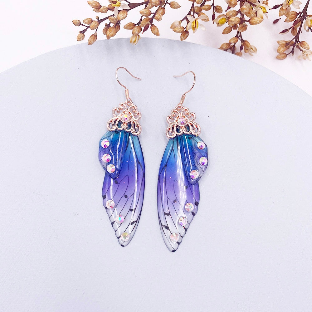 TEEK - Handmade Fairy Wing Earrings  theteekdotcom RoseGold-Blue  
