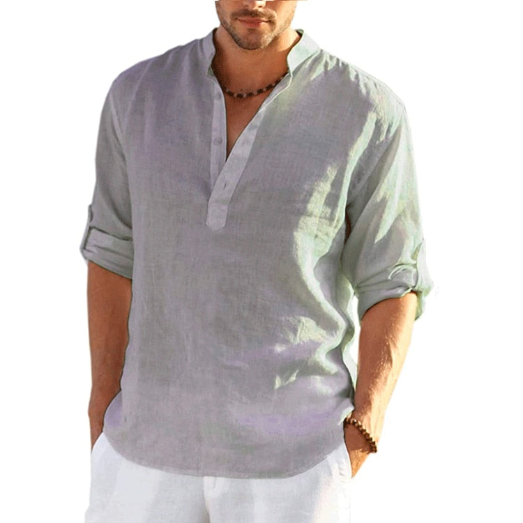 TEEK - Linen Long Sleeve Solid Loose Shirt TOPS theteekdotcom grey US XXS | Label S 