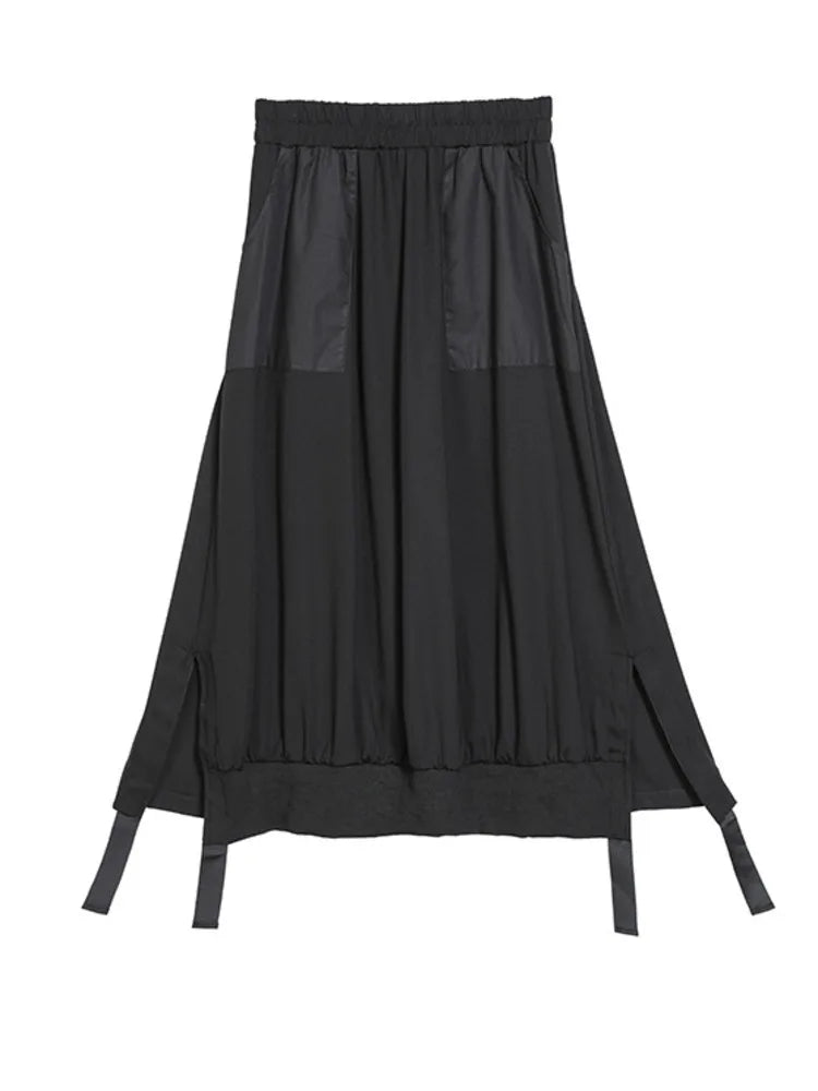 TEEK - Ribbon Black Spliced Half Body Skirt SKIRT theteekdotcom   