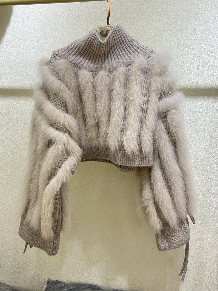 TEEK - Real Fox Fluff Knitted Sweater SWEATER theteekdotcom Apricot One Size 