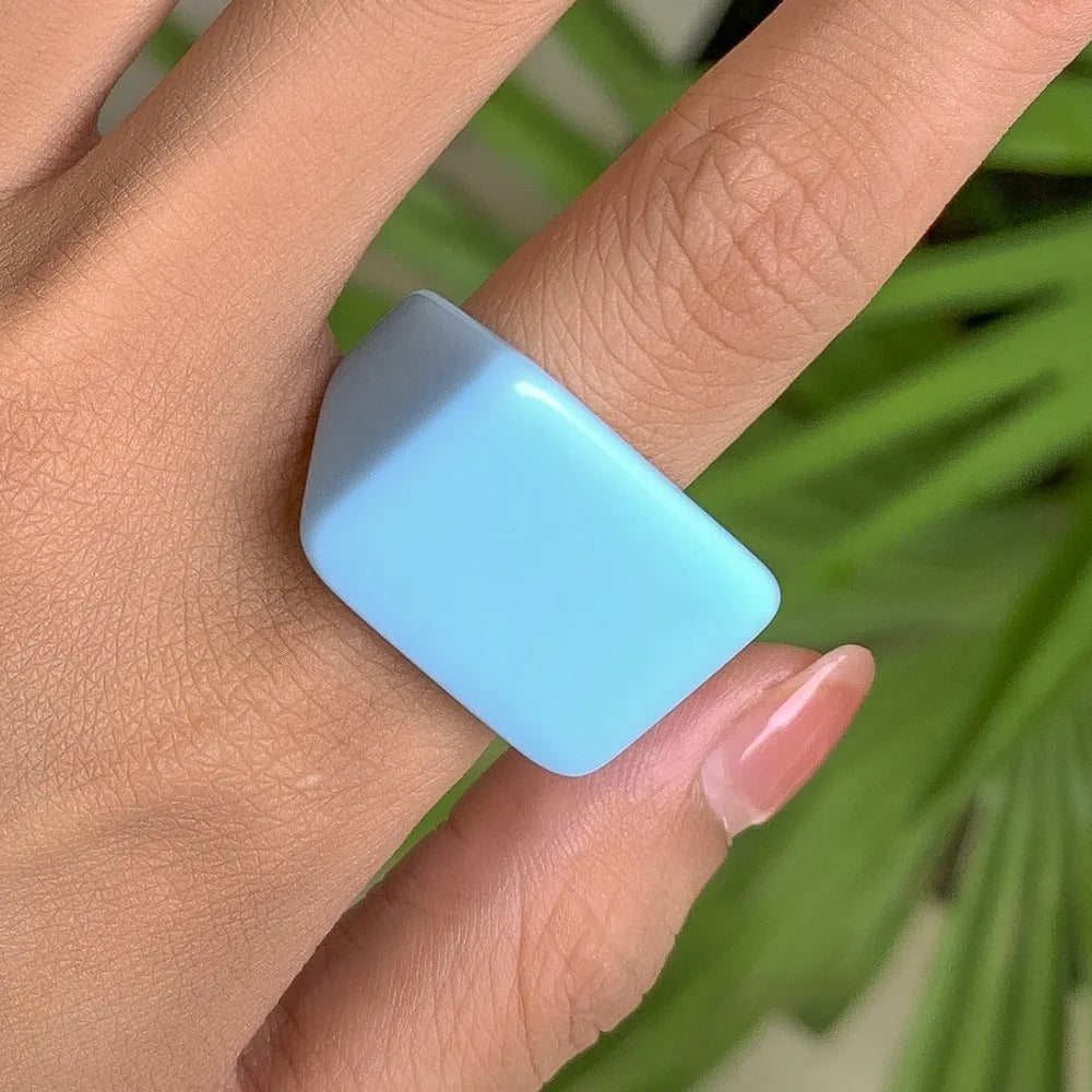 New Fashion Colored Acrylic Ring Women Rings Simplicity Temperament Geometric Square Ring Resin Trendy Ring TEEK Light Blue