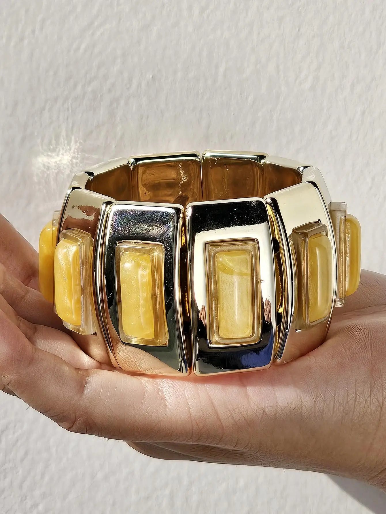 TEEK - Chunky Sunrise Yellow White Texture Silver Plated Bracelet JEWELRY theteekdotcom C