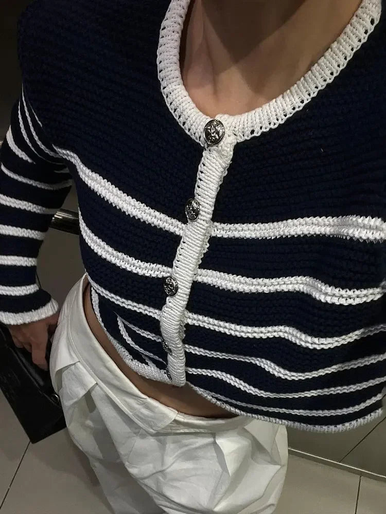 TEEK - Striped Long Sleeve Cropped Contrast Casual Sweater TOPS theteekdotcom   