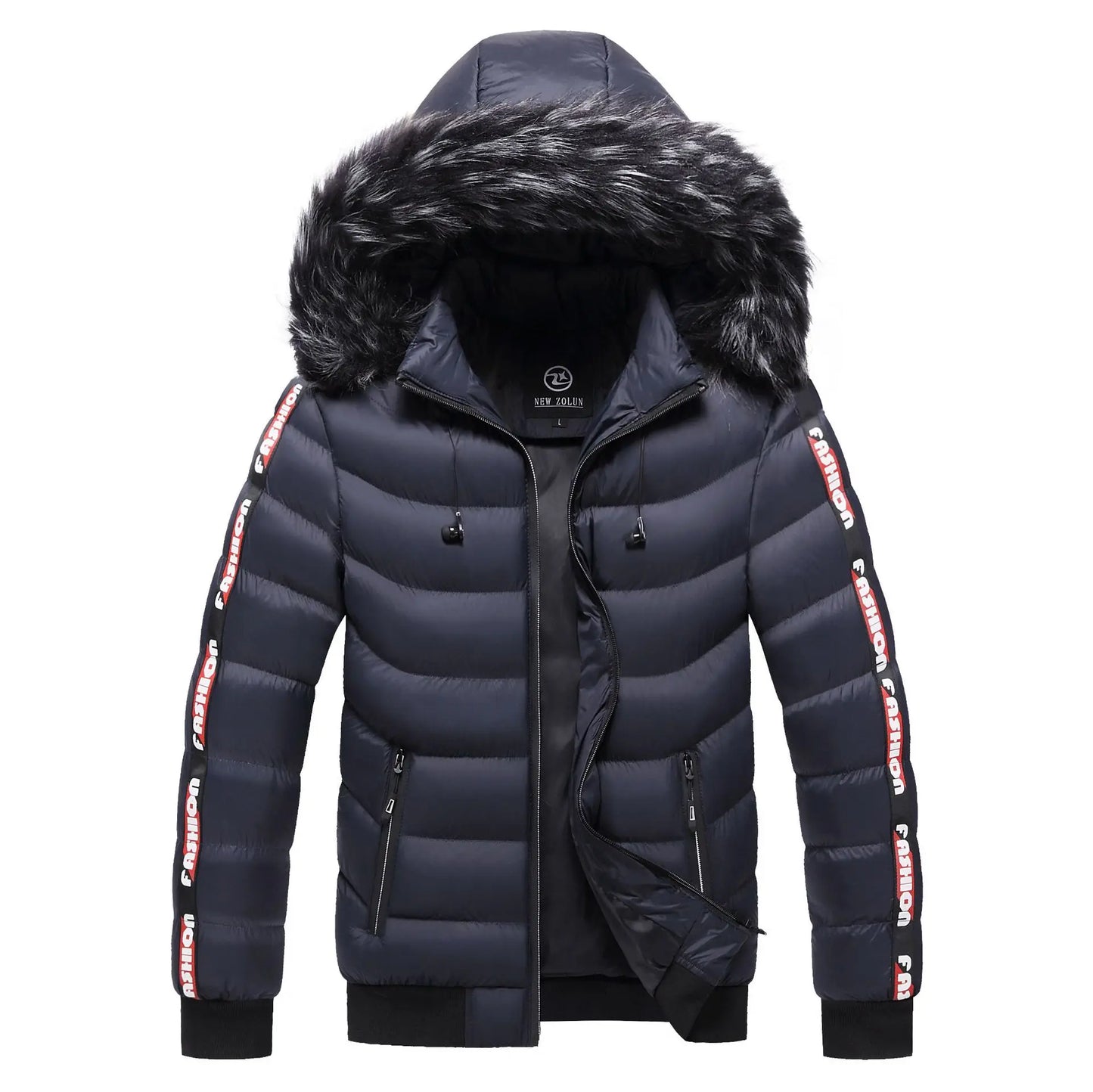 TEEK - Mens Fluff Collar Hooded Cotton Parka Coat COAT theteekdotcom 203 Blue L(45-54KG) 